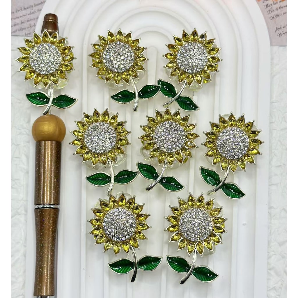 Cute Alloy Sunflower with Small Bling Bling Flowers White Pearls Shiny Rhinestones Star Butterfly Diamonds Clay Beads, Around 40*28MM