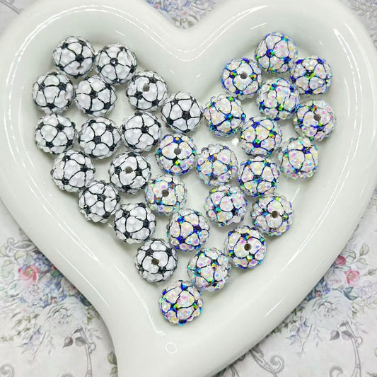 Round Bling Bling Soccer Football with AB & Clear Rhinestones Acrylic Beads, 16MM