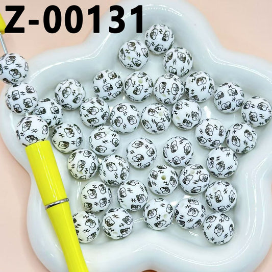 Round Printed Doctor Nurse Heart Stethoscope Electrocardiograph Hospital Silicone Beads 15mm, Number Z-00131