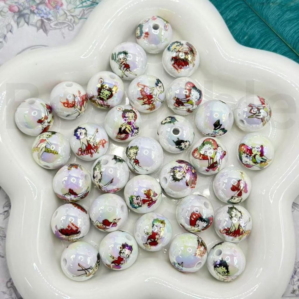 UV Finish Sassy Sweetheart White Round Acrylic Beads, 16MM