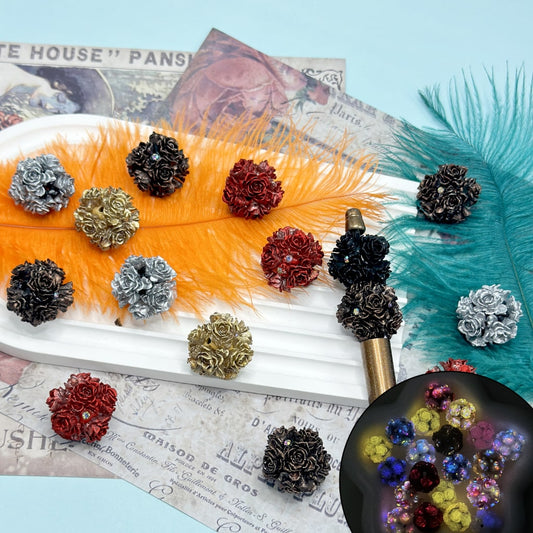Mini Dark Luminous Color Flowers AB Color Mini Rhinestones Clay Beads, Round, Random Mix, Around 25MM