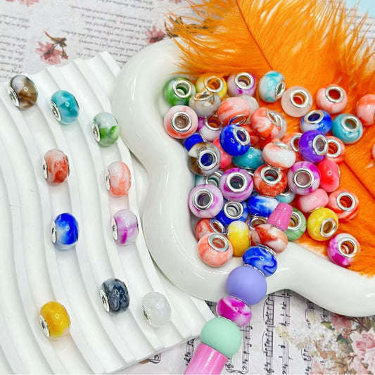 Blood Stain Water Spots Multi-Color Wheel Abcaus Acrylic Beads with Large Hole, Random Mix, 14MM