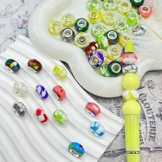 White Wheel Abcaus with Delicate Multi-Color Acrylic Beads and Large Hole, Random Mix, 14MM