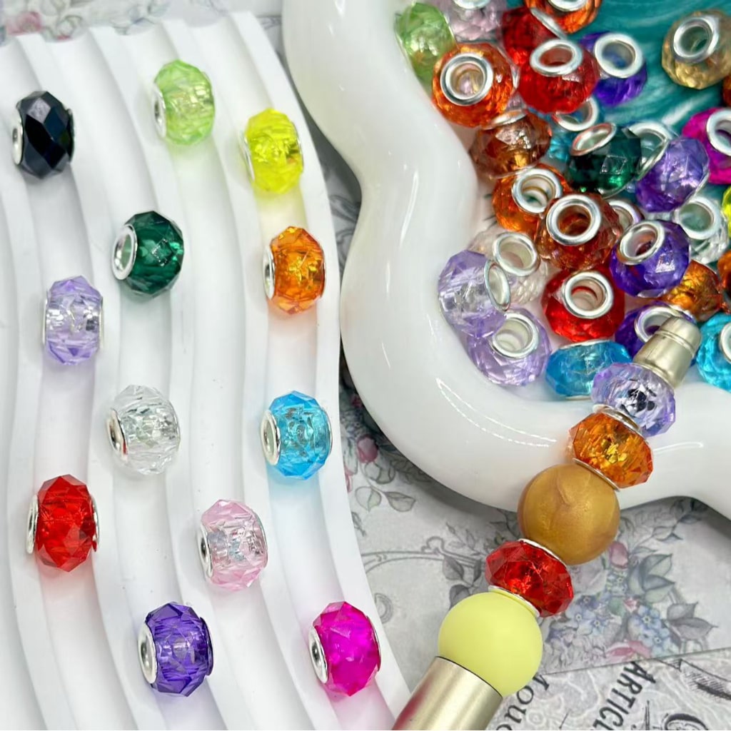 Clear Polyhedral Exquisite Multi-Color Wheel Abcaus Acrylic Beads with Large Hole, Random Mix, 14MM
