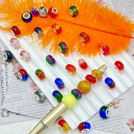 Ombre Translucent Broken Inside Rainbow Color Wheel Abcaus Acrylic Beads with Large Hole, Random Mix, 14MM