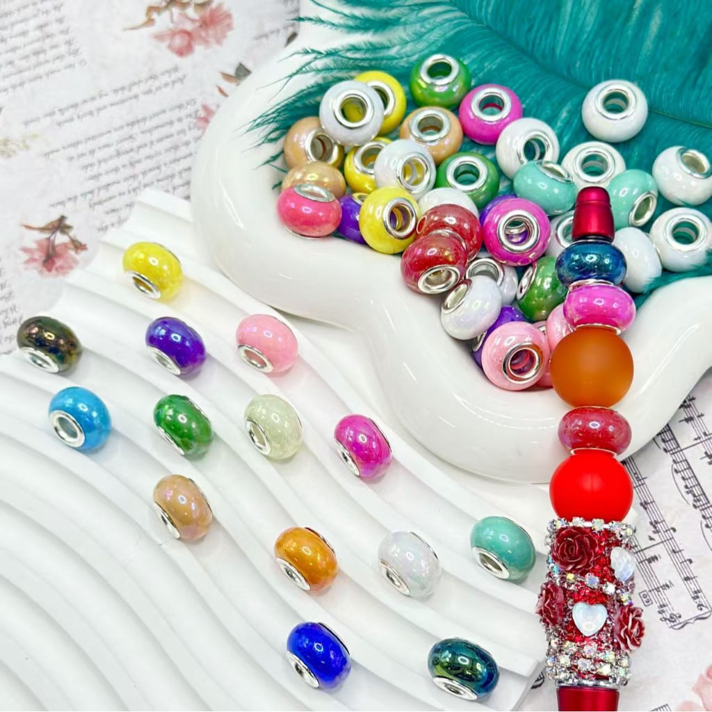 Wheel Abcaus Acrylic Beads Shiny Multi-Color with Large Hole, Random Mix, 14MM