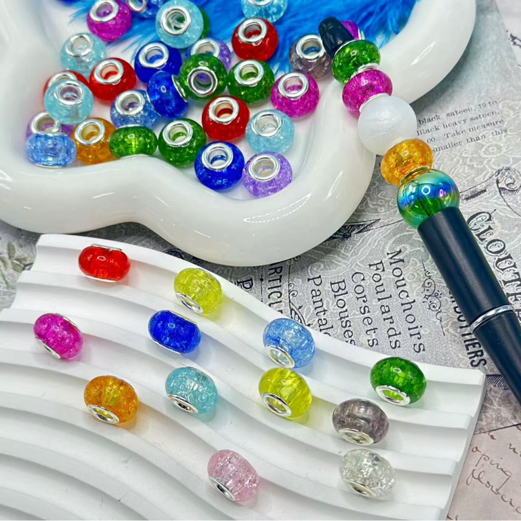 Translucent Broken Inside Multi-Color Wheel Abcaus Acrylic Beads with Large Hole, Random Mix, 14MM