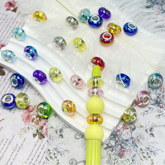 Multi-Color Translucent Wheel Abcaus Acrylic Beads with Shiny UV Finish Large Hole, Random Mix, 14MM
