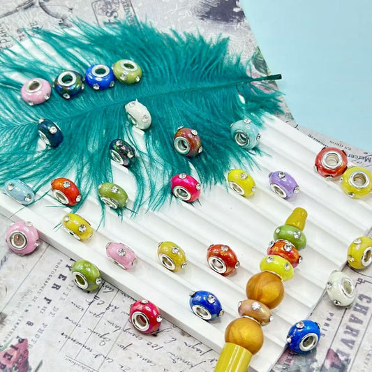 Wheel Abcaus Acrylic Beads with Shiny Multi-Color Mini Clear Rhinestones Large Hole, Random Mix, 14MM