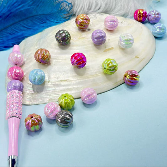 Multi-Color UV Finish Pumpkin Acrylic Beads, Random Mix, 16MM