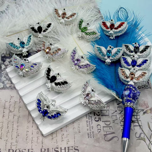 Silver Alloy Double Sides Hollow Eagle with Bling Bling Shiny Rhinestones, Random Mix, 40*22*26MM