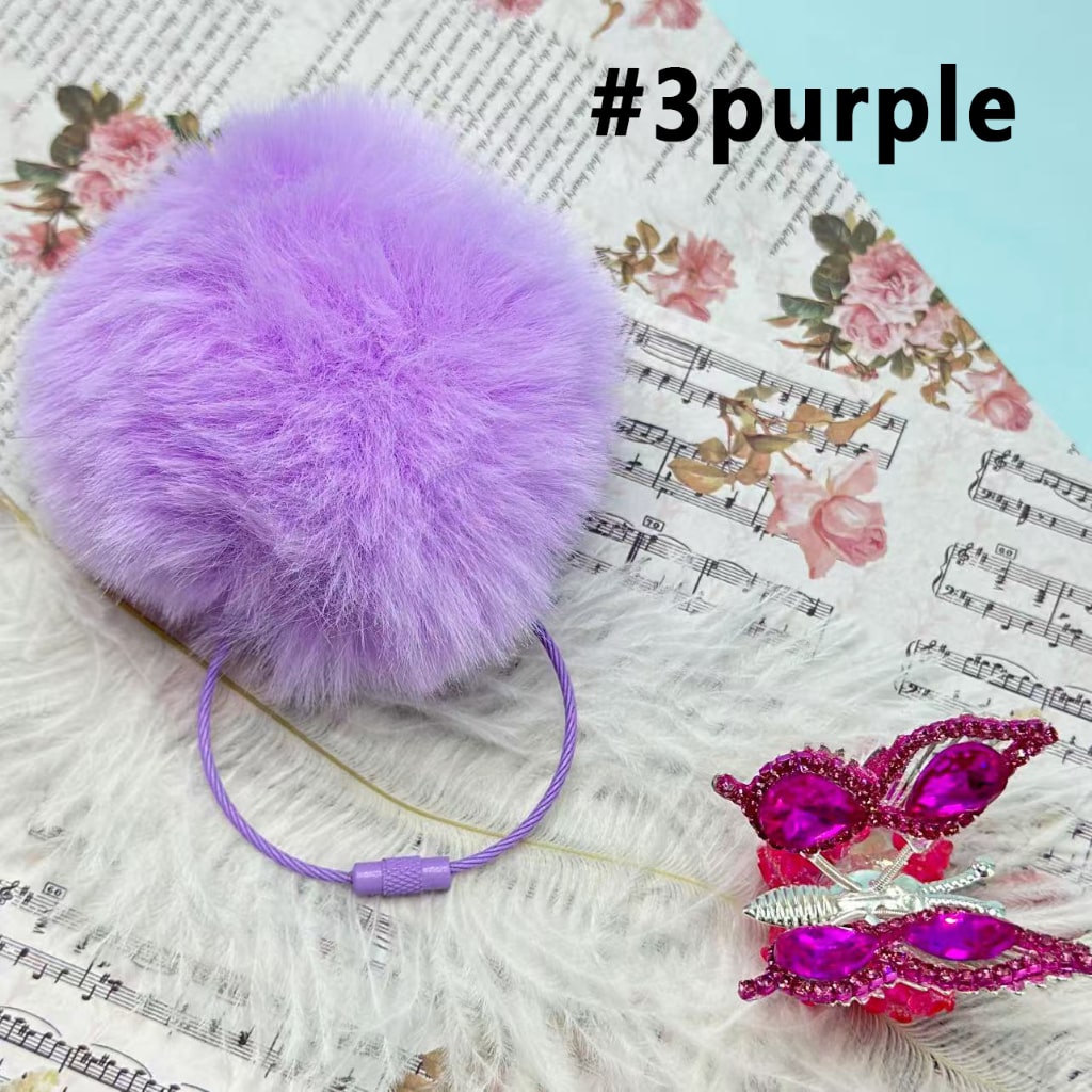 Fluffy Pom Pom Balls with Elastic Loop 80MM with Metal Keychain Ring Loop , Random Mix