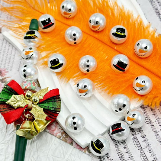 Cute Snowman Face Hat Silver Round Shiny Acrylic Beads, Random Mix, 16MM