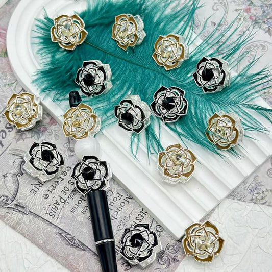 Brown Black Color Exquisite Alloy Flower with Shiny Rhinestones, Around 24MM