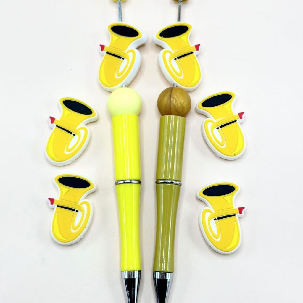 Yellow Trumpet Vivid Music Instruments Silicone Focal Beads