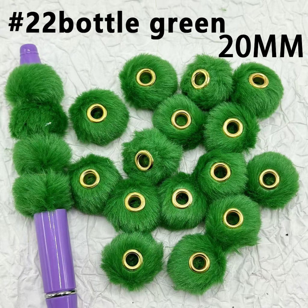 Cute Solid Colored Pom Pom Fluffy Hard Beads, 20MM