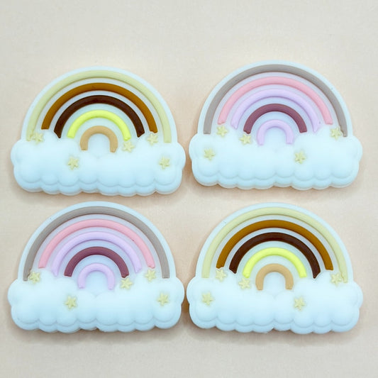 Cute Rainbow over White Cloud Silicone Rainbow Beads, Silicone Focal Beads