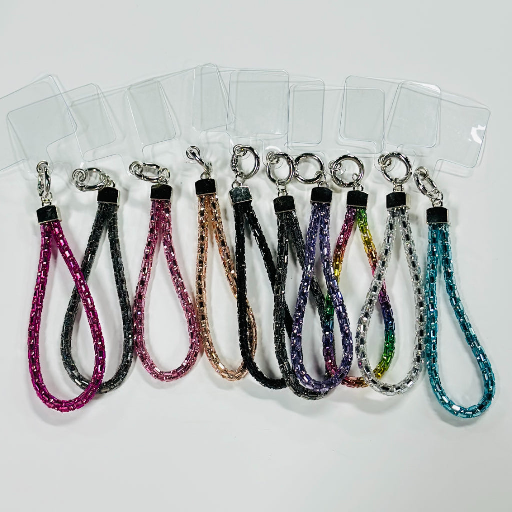 Glass Rhinestone Strap with Anti-lost Cellphone Chain Around 140MM ll Clear Fixing Plate For Mobile Phone Case Lanyard Hanging