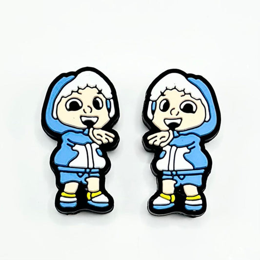 Blue & White Hoodie Coat Baby Boy in a Cute J Cocomelo Cartoon with Silicone Focal Beads