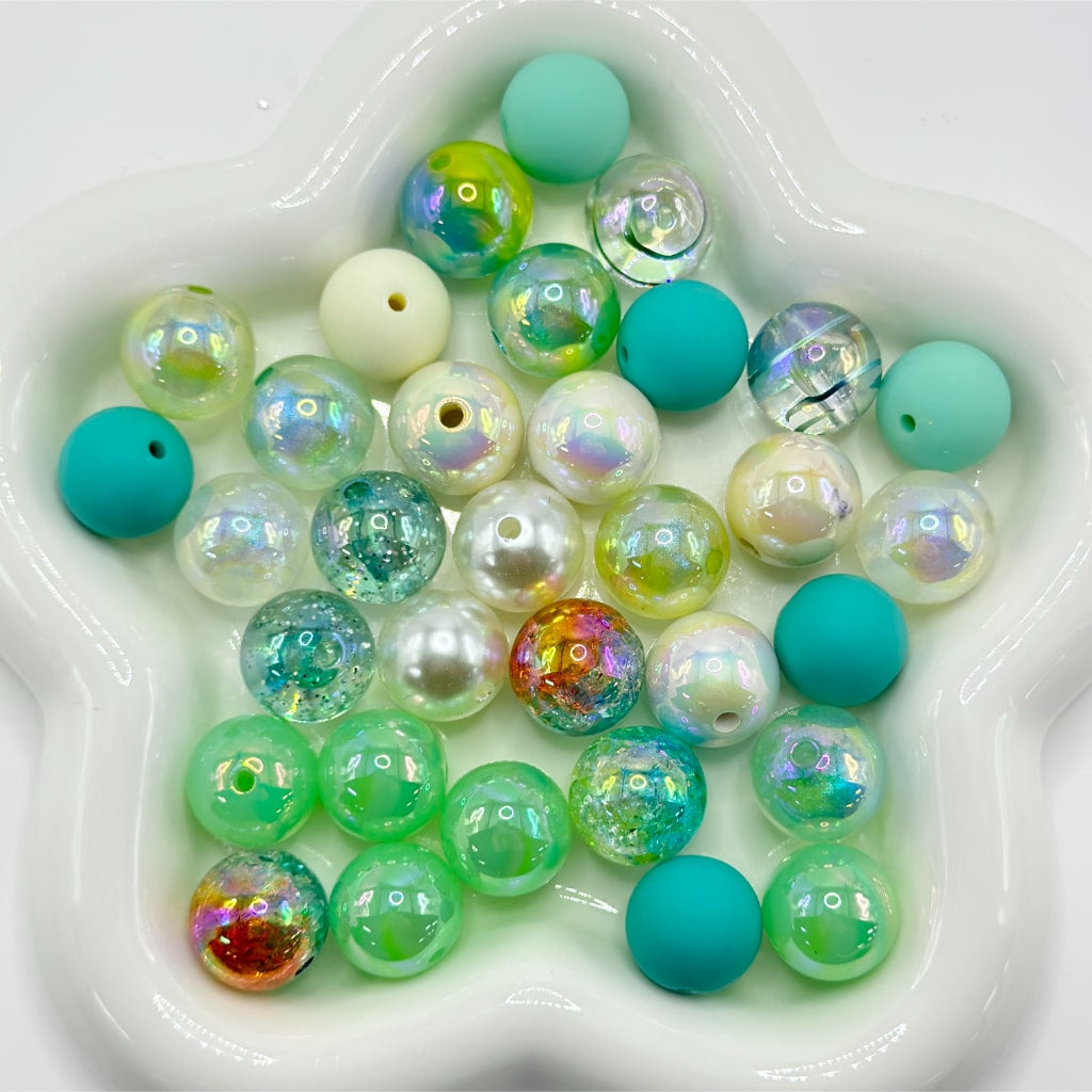 Metallic Color Clear UV Finish Glitter Mix Multi-Color Solid Round Acrylic Beads , 16MM
