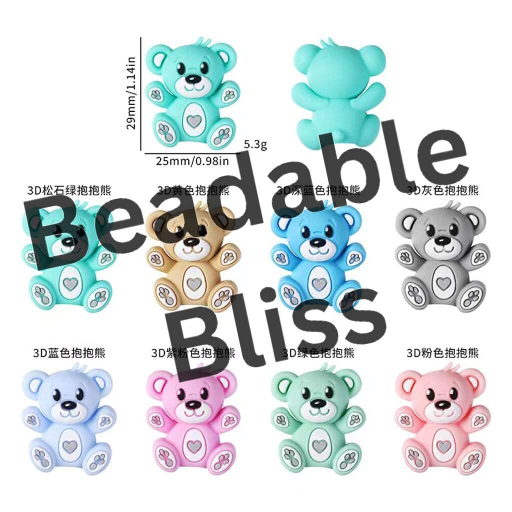 3D Cute Bears Silicone Focal Beads