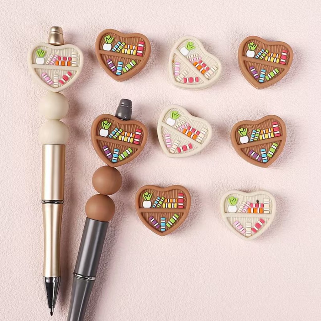 3D Cute Bookshelves Bookracks Vivid Heart Shape Bookcases Silicone Focal Beads