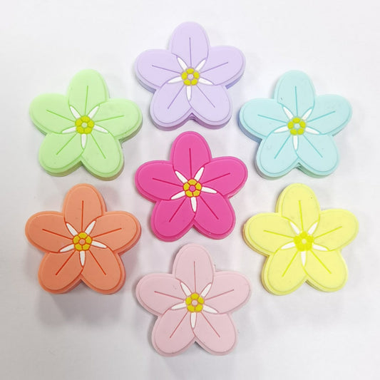 Cute Five-Petal Colorful Flowers Silicone Focal Beads, Random Mix