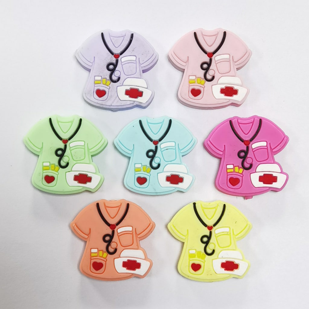 Nurse Colorful Uniforms Hospital Silicone Focal Beads, Random Mix