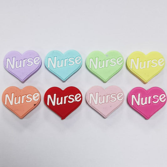 Nurse Colorful Hearts Silicone Focal Beads, Random Mix