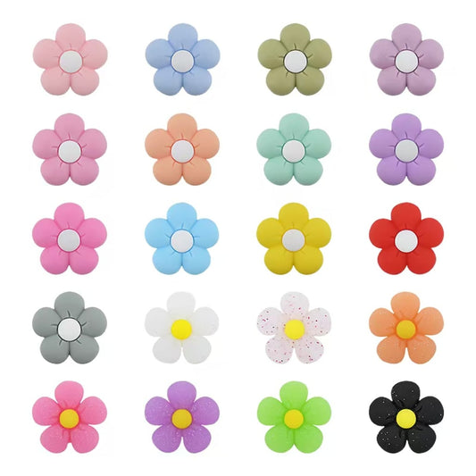 Mini Colorful Cute Flowers Silicone Focal Beads, Random Mix