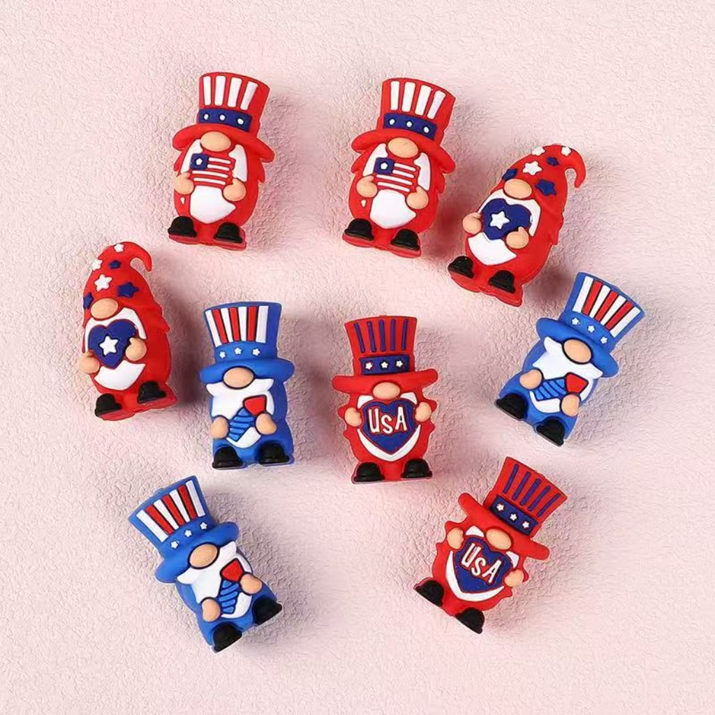 3D Cute Little Gnome Independence Day USA America Patriotism Silicone Focal Beads