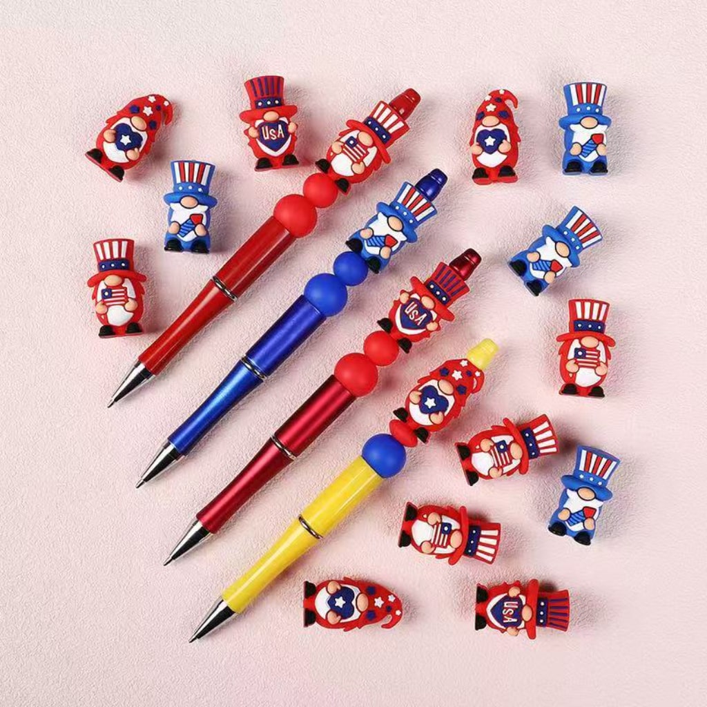 3D Cute Little Gnome Independence Day USA America Patriotism Silicone Focal Beads
