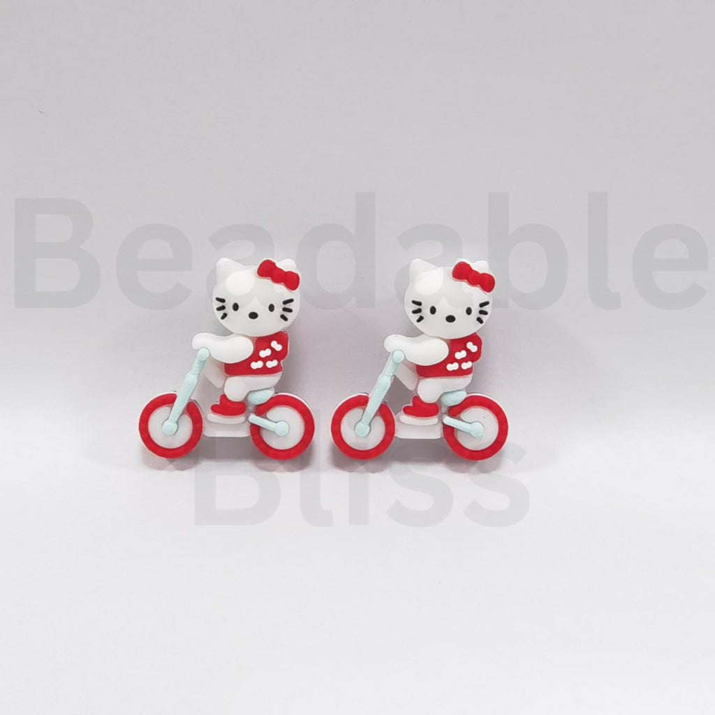 3D Cute Cat Character Rides a Bike Bicycle Silicone Focal Beads