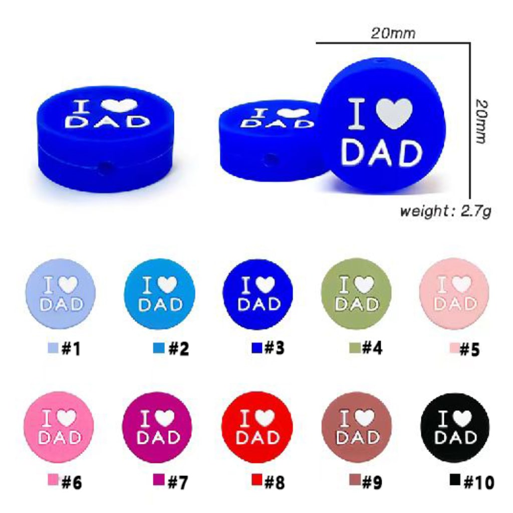 Round Silicone Focal Beads with I Love Dad Design, Random Mix
