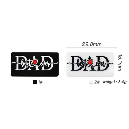 Best Dad Ever Black and White Silicone Focal Beads with Red Hearts