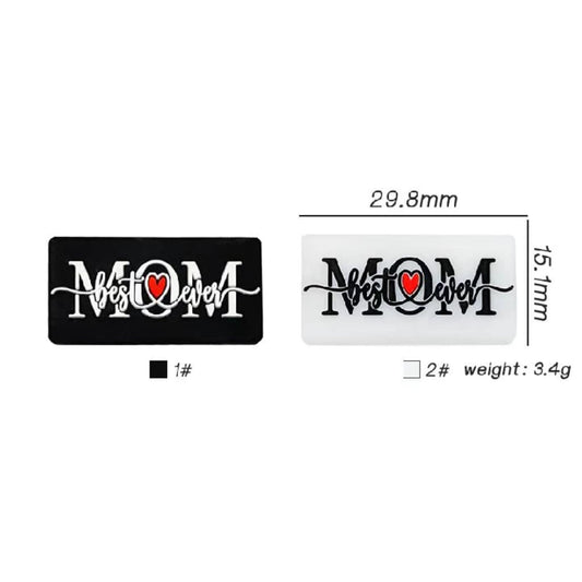 Best Mom Ever Black and White Silicone Focal Beads with Red Hearts
