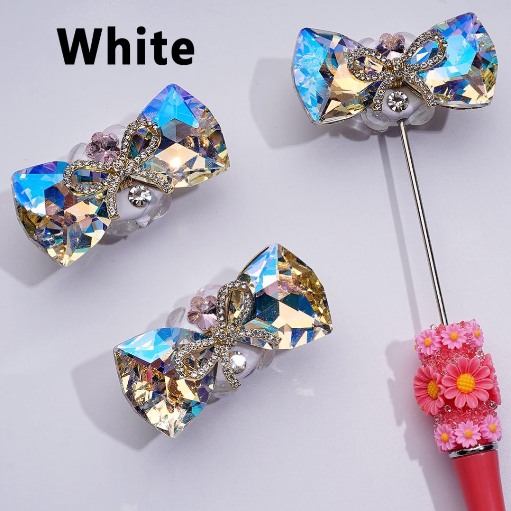 Sparkling Silver and Gold Alloy Bowknot Ribbon Beads with Dazzling Large and Mini Rhinestones, Cute Butterflies, Flowers, and Hearts, 50*24MM Clay Beads