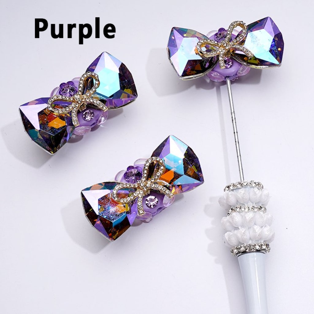 Sparkling Silver and Gold Alloy Bowknot Ribbon Beads with Dazzling Large and Mini Rhinestones, Cute Butterflies, Flowers, and Hearts, 50*24MM Clay Beads