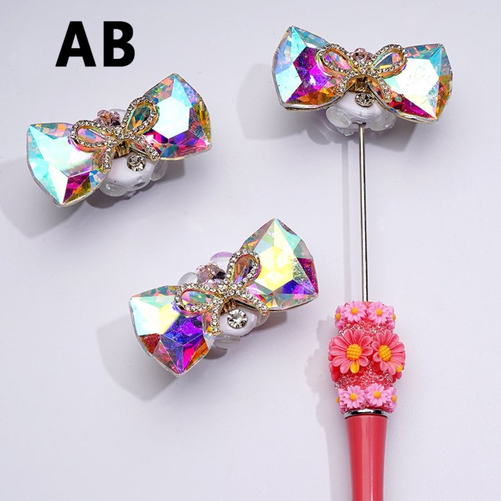 Sparkling Silver and Gold Alloy Bowknot Ribbon Beads with Dazzling Large and Mini Rhinestones, Cute Butterflies, Flowers, and Hearts, 50*24MM Clay Beads