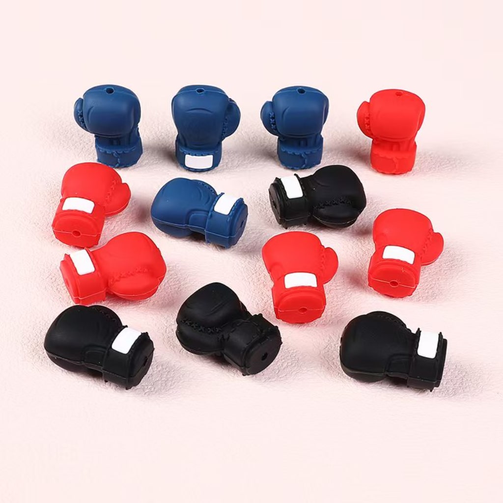 3D Boxing Gloves Silicone Focal Beads in Black, Red & Blue, Perfect for Sports-Themed Crafts