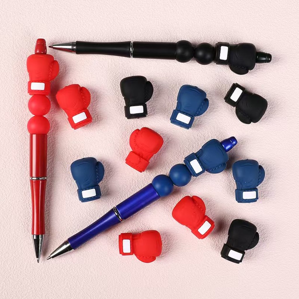 3D Boxing Gloves Silicone Focal Beads in Black, Red & Blue, Perfect for Sports-Themed Crafts