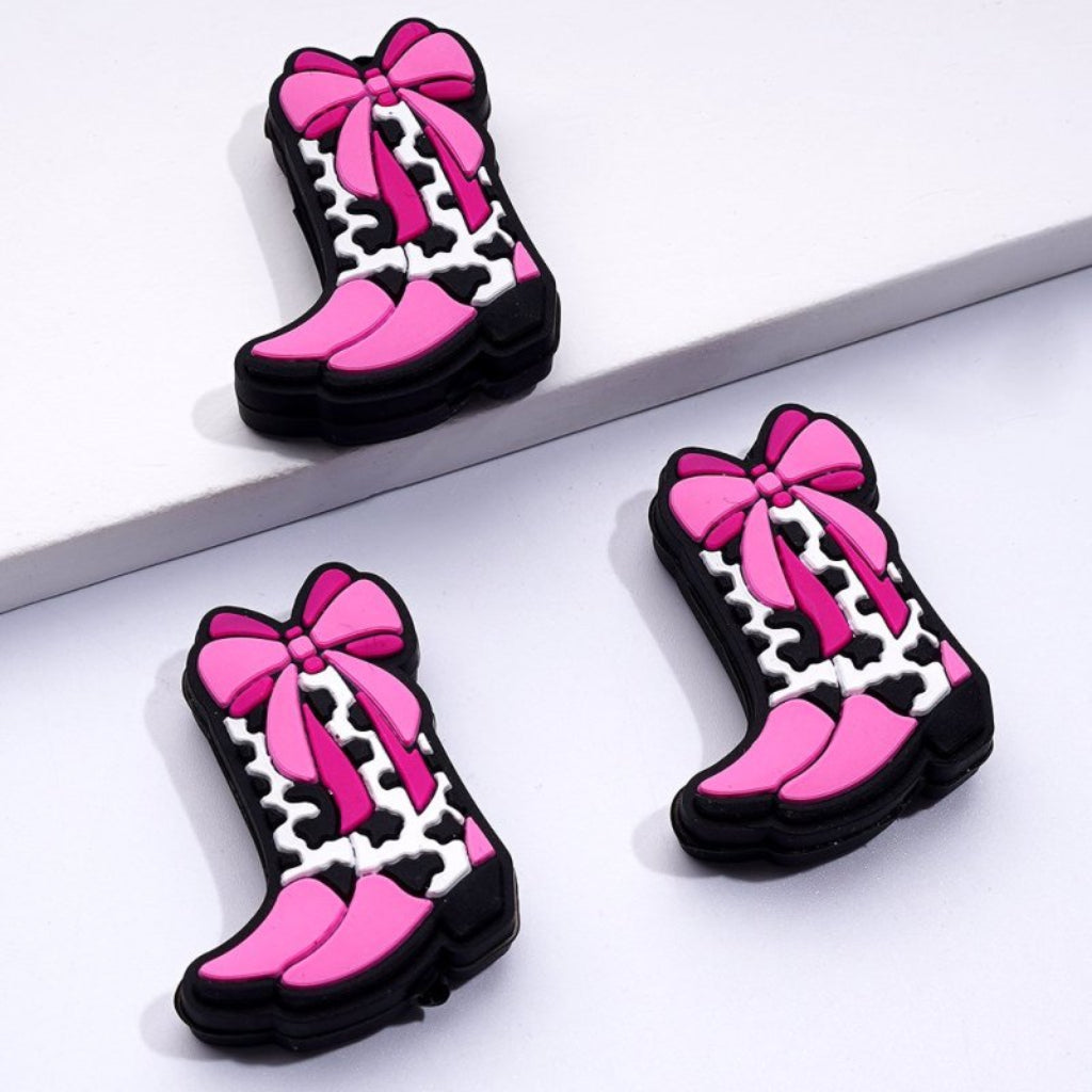 Cute Cow Prints Boot with Bows Silicone Focal Beads