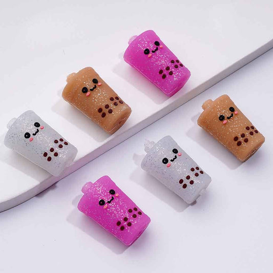 3D Bottle Cup Glitter Bubble Cute Pearl Milk Tea Silicone Focal Beads