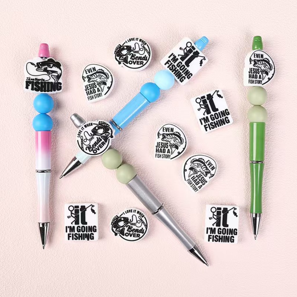 Fishing-Themed "I'd Rather Be Fishing" Silicone Focal Beads – Funny Quote Design, Includes Jesus Fish Story and Bending Over Humor