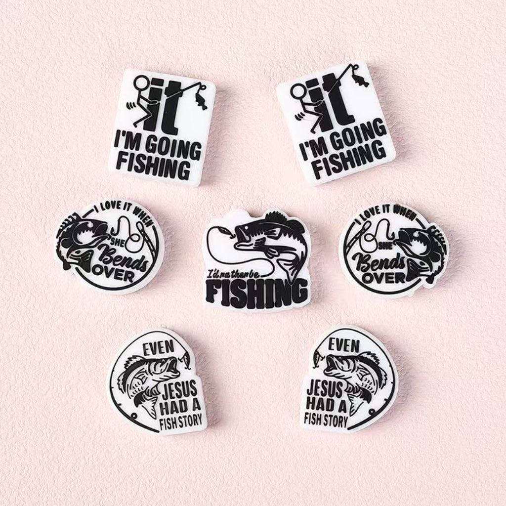 Fishing-Themed "I'd Rather Be Fishing" Silicone Focal Beads – Funny Quote Design, Includes Jesus Fish Story and Bending Over Humor