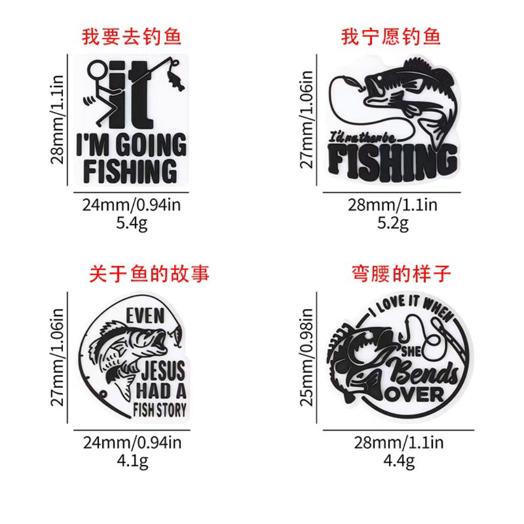 Fishing-Themed "I'd Rather Be Fishing" Silicone Focal Beads – Funny Quote Design, Includes Jesus Fish Story and Bending Over Humor