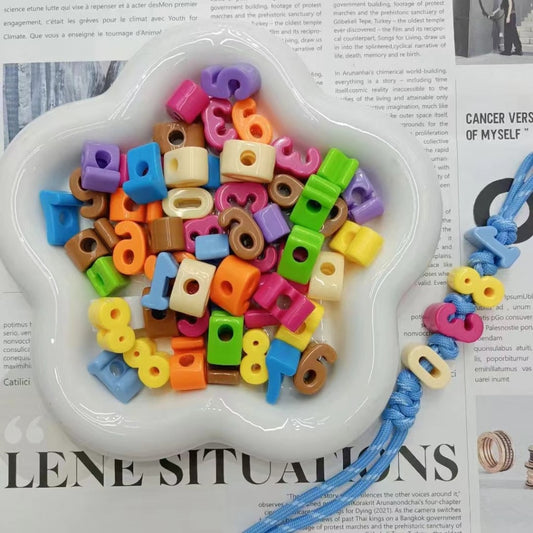 Acrylic Beads with Arabic Numbers, Solid Colors, Big Hole Design, Random Variety, 14x23MM