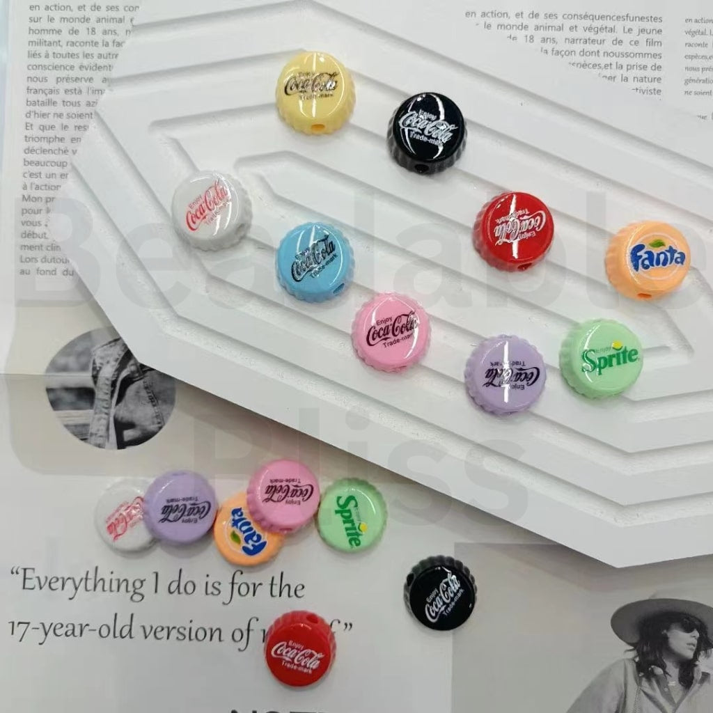 Solid Color Cute Soda Drink Bottle Lid Acrylic Beads, Around 22MM, Random Mix