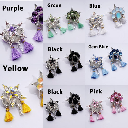 Elegant Silver Alloy Star Leaf Adorned with Clear & Multi-Color Sparkling Rhinestones, Mini Bubble Balls & White Pearl Tassel Pendant Embellished with Acrylic Beads Approx. 46x64MM