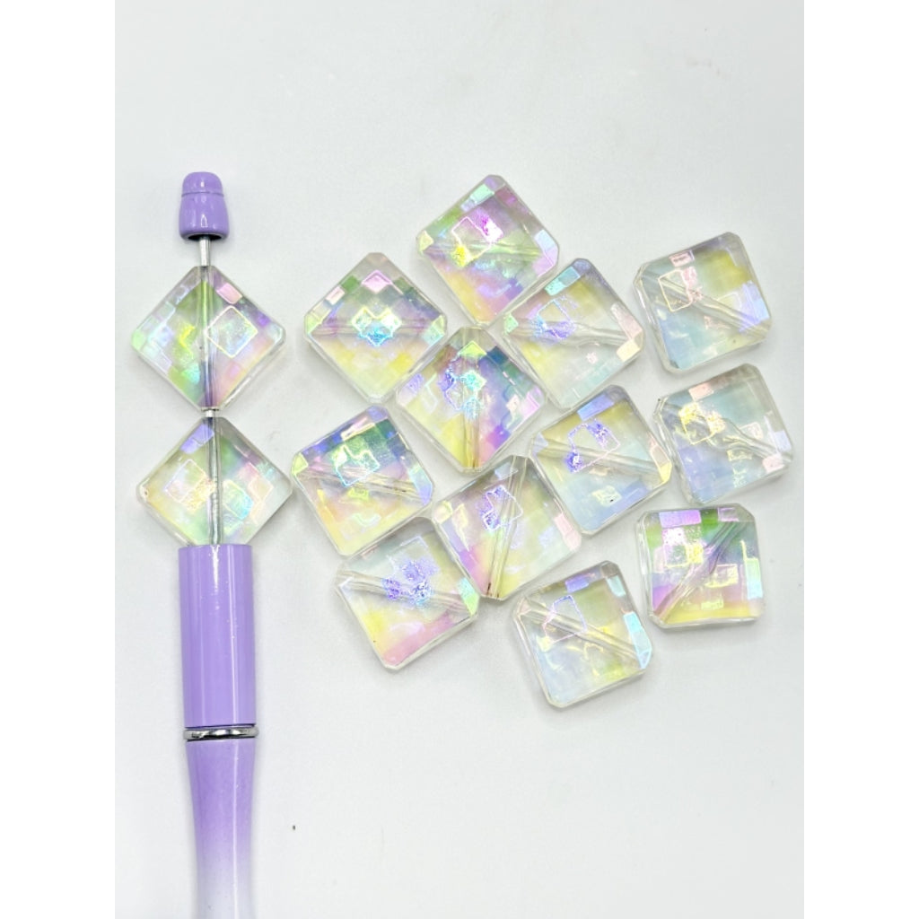 Clear Flat Square Acrylic Beads with UV Coating – Approx. 19MM